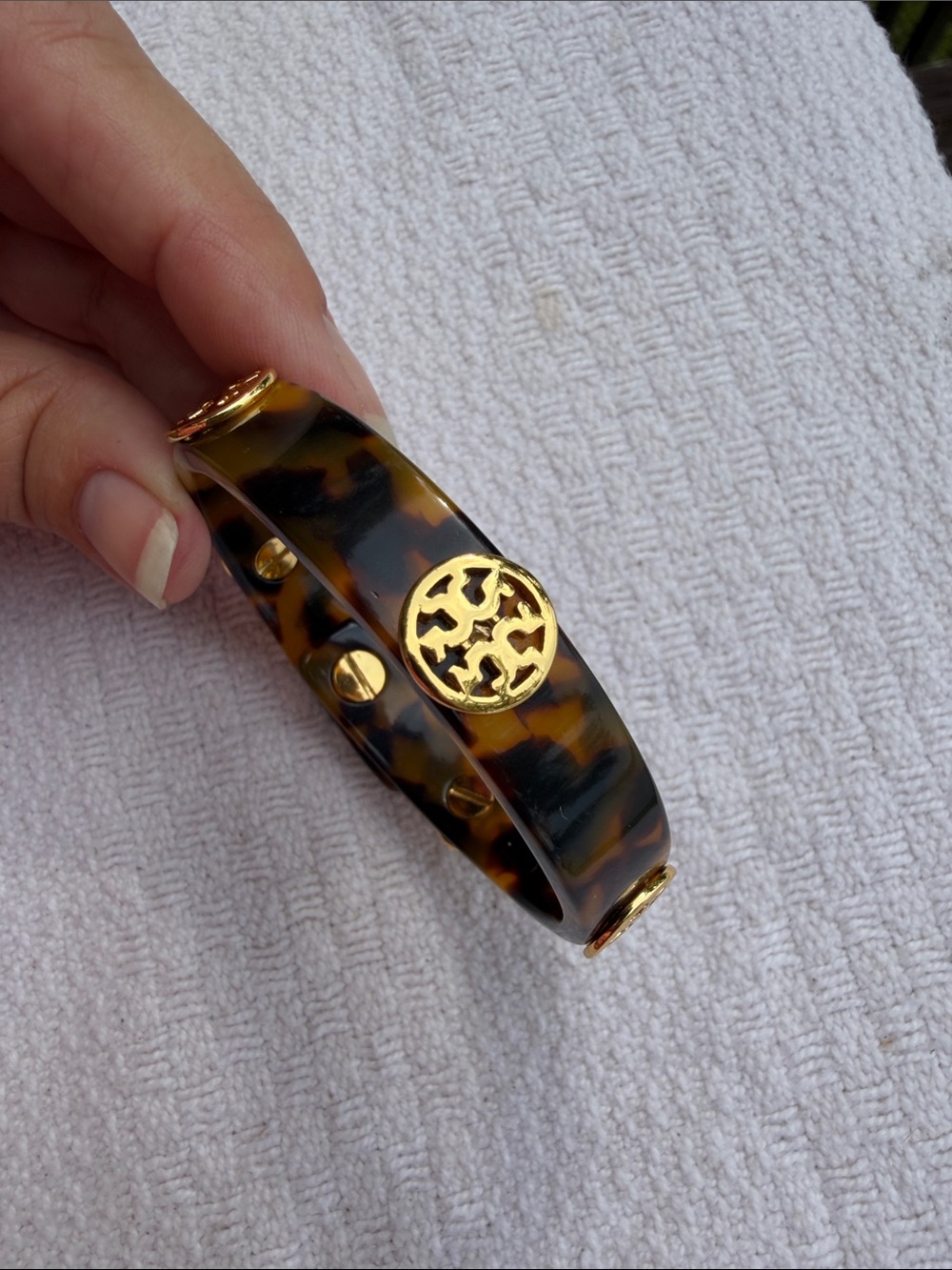 Tory Burch Tortoise Shell Resin Bracelet with Gold Accents